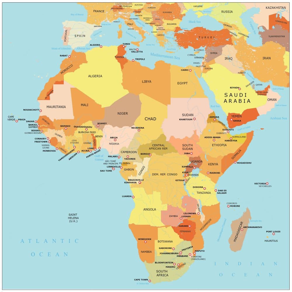 Political map of Africa. Supported catalog countries can be selected.
